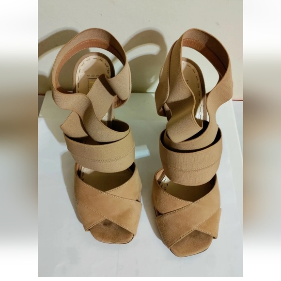 PRADA Women’s Nude/Beige Elastic Suede High Heels Sandals 36.5, 6.5. - Picture 7 of 10